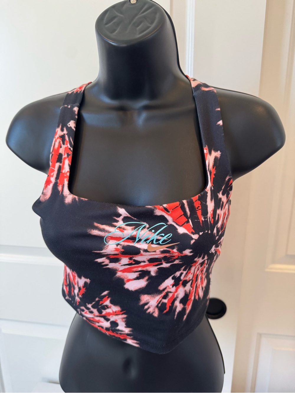 Nike Black Tie-DyeCrop Top with Red & Pink Accents